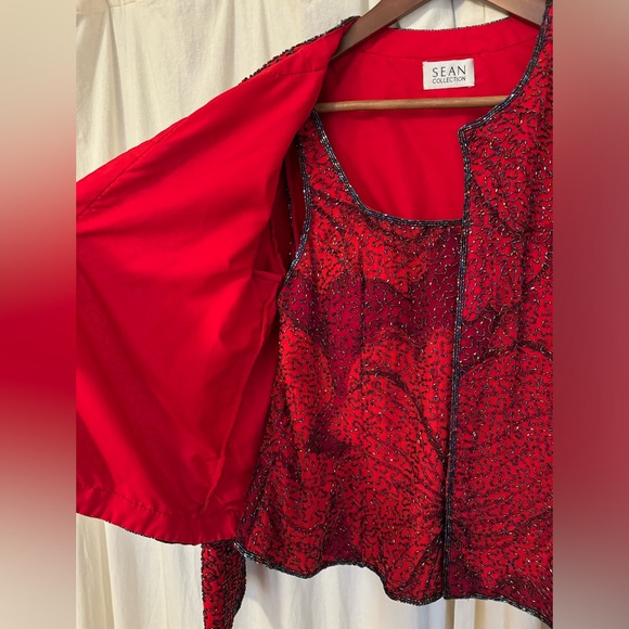 Sean Collection Vintage Red Beaded Jacket - Tank set - Picture 3 of 16